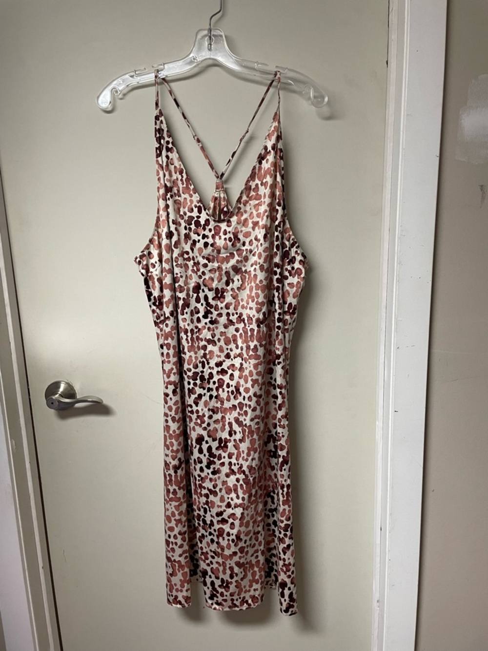 stars above Satin Slip Midi Dress - cream & Brown Spotted Print